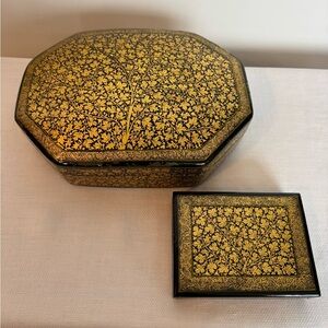 Papier-mâché boxes with hand-painted floral motifs from Kashmir paper mache